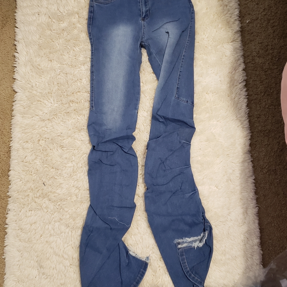 Shein size 4 blue jean stacked pants